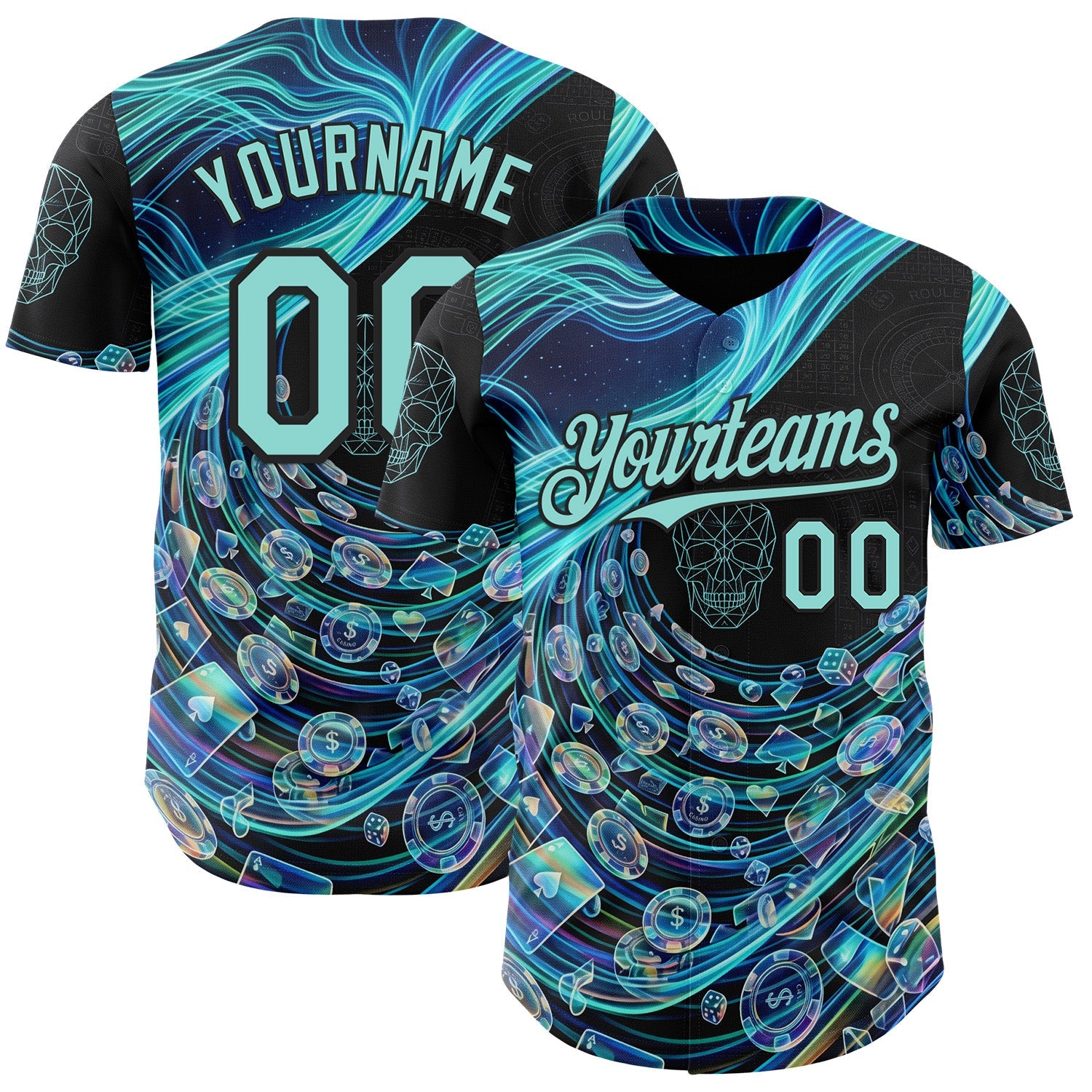 Custom Black-Ice Blue Las Vegas Poker Club Authentic Baseball Jersey - Main View