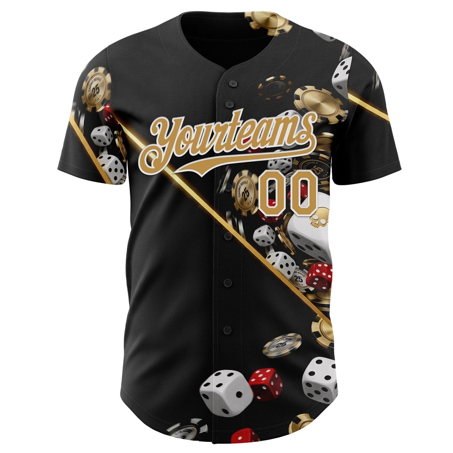 Custom Black Old Gold-White Las Vegas Poker Club Authentic Baseball Jersey view 2