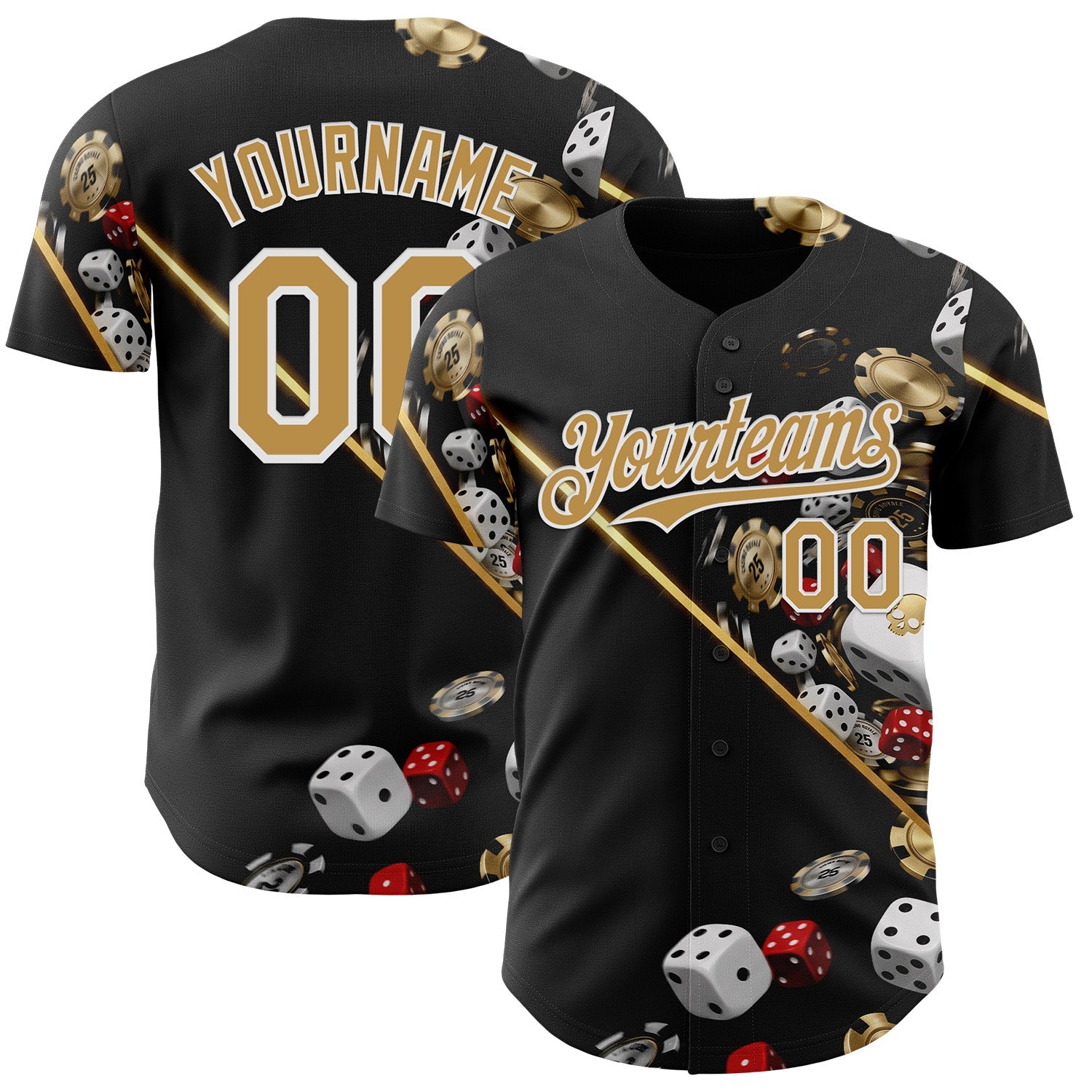 Custom Black Old Gold-White Las Vegas Poker Club Authentic Baseball Jersey - Main View