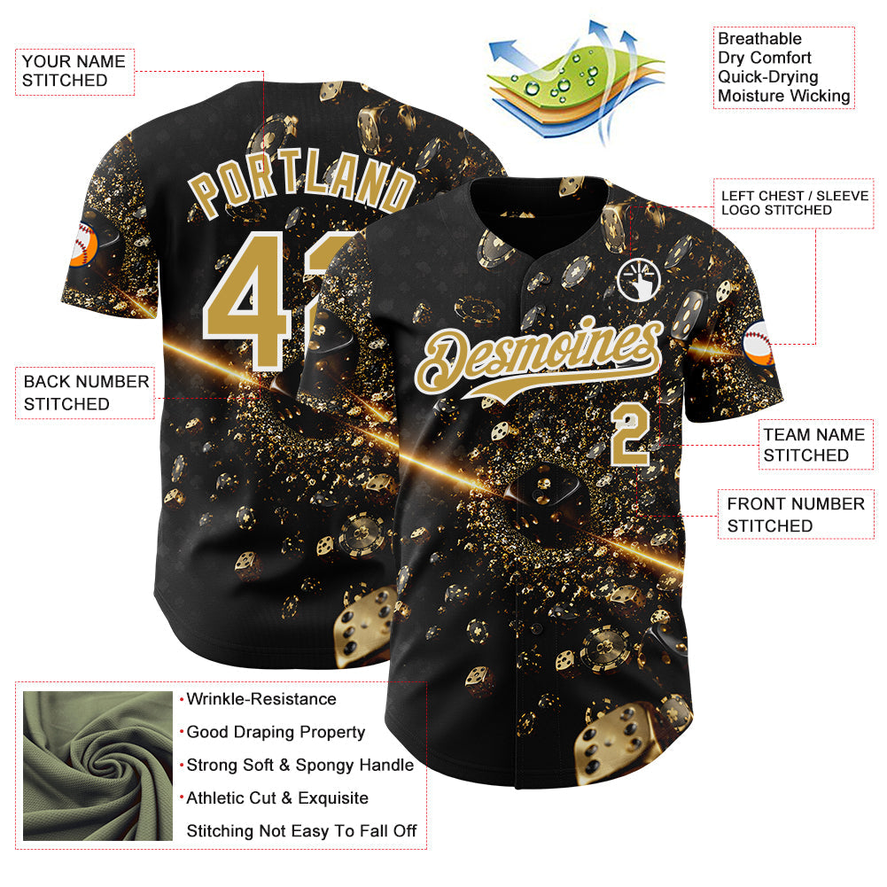 Custom Black Old Gold-White Las Vegas Poker Club Authentic Baseball Jersey view 3