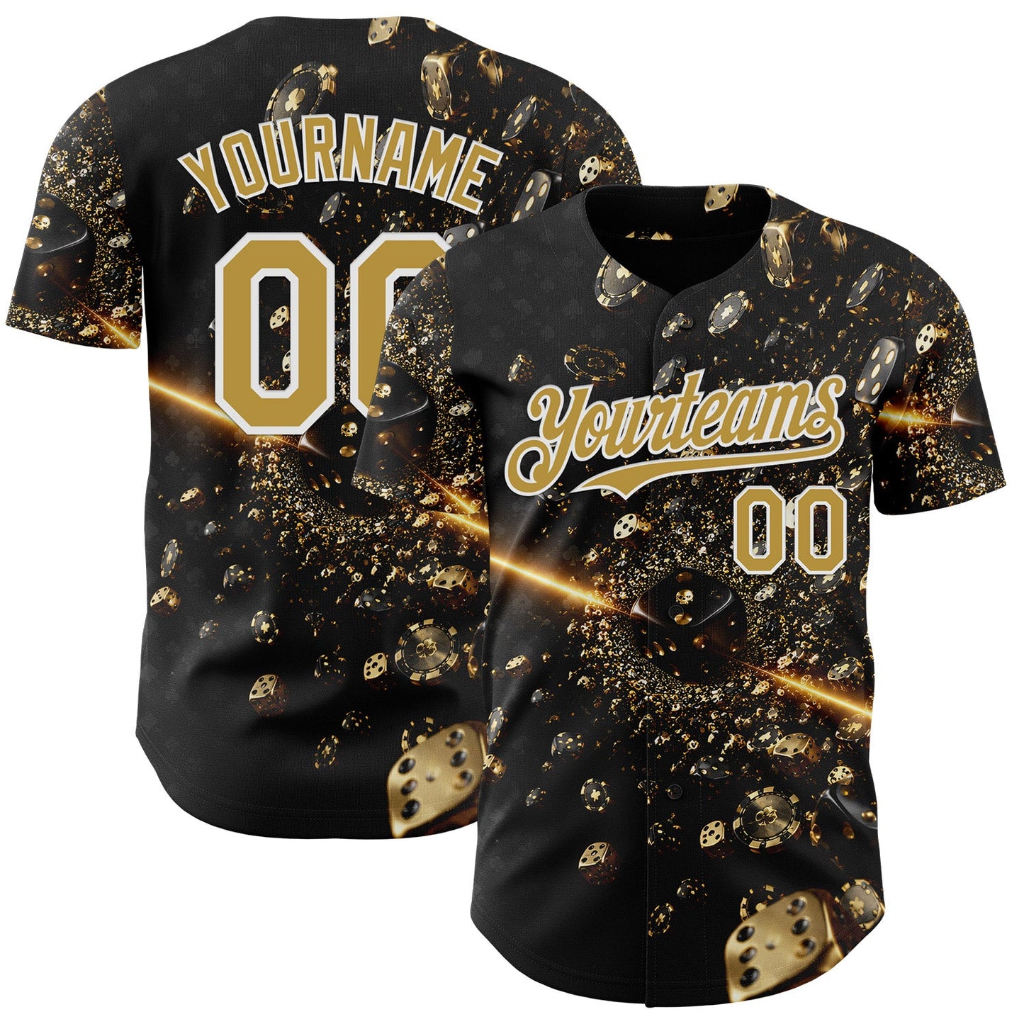 Custom Black Old Gold-White Las Vegas Poker Club Authentic Baseball Jersey - Main View