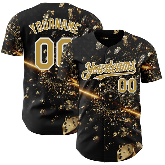 Custom Black Old Gold-White Las Vegas Poker Club Authentic Baseball Jersey - Main View