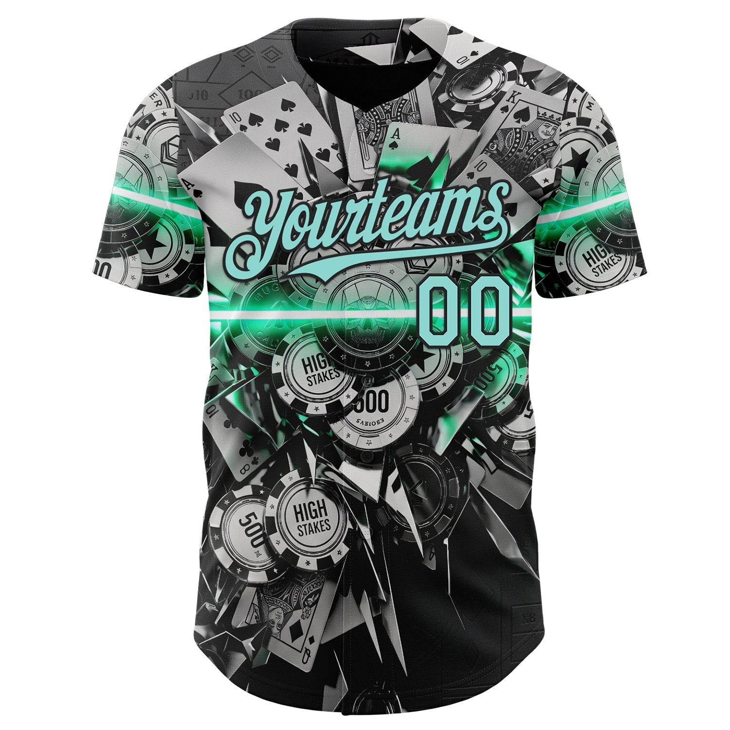 Custom Black-Ice Blue Las Vegas Poker Club Authentic Baseball Jersey view 2