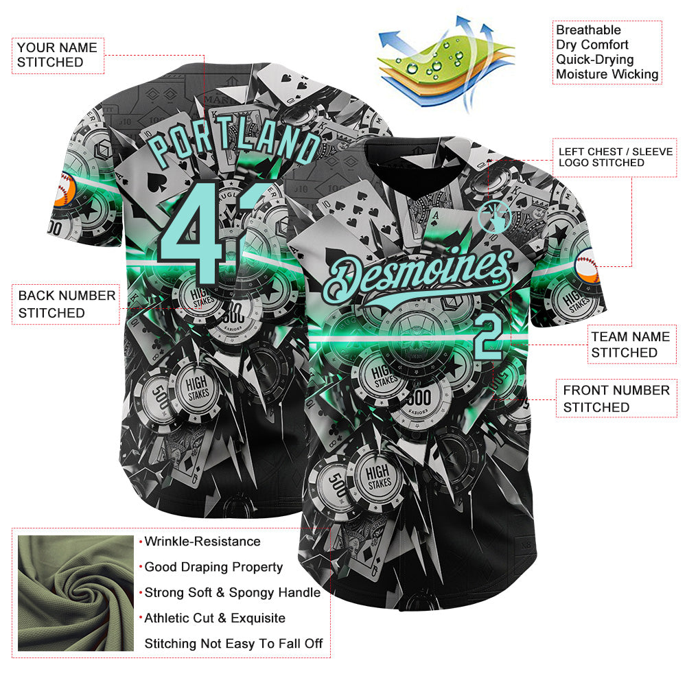 Custom Black-Ice Blue Las Vegas Poker Club Authentic Baseball Jersey view 3