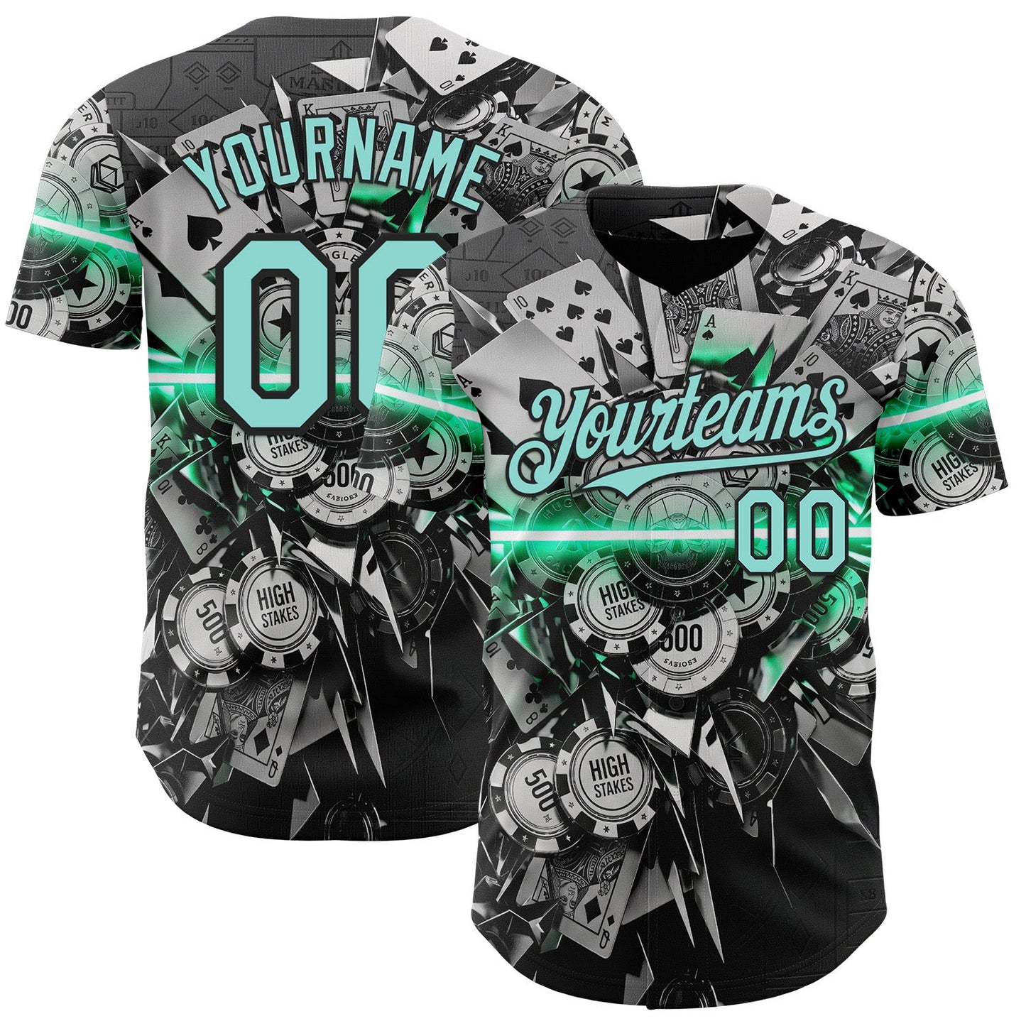 Custom Black-Ice Blue Las Vegas Poker Club Authentic Baseball Jersey - Main View