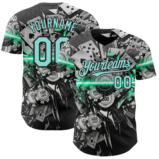 Custom Black-Ice Blue Las Vegas Poker Club Authentic Baseball Jersey - Main View