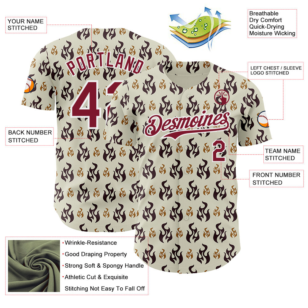 Custom White-Crimson Fire Flames Authentic Baseball Jersey view 3