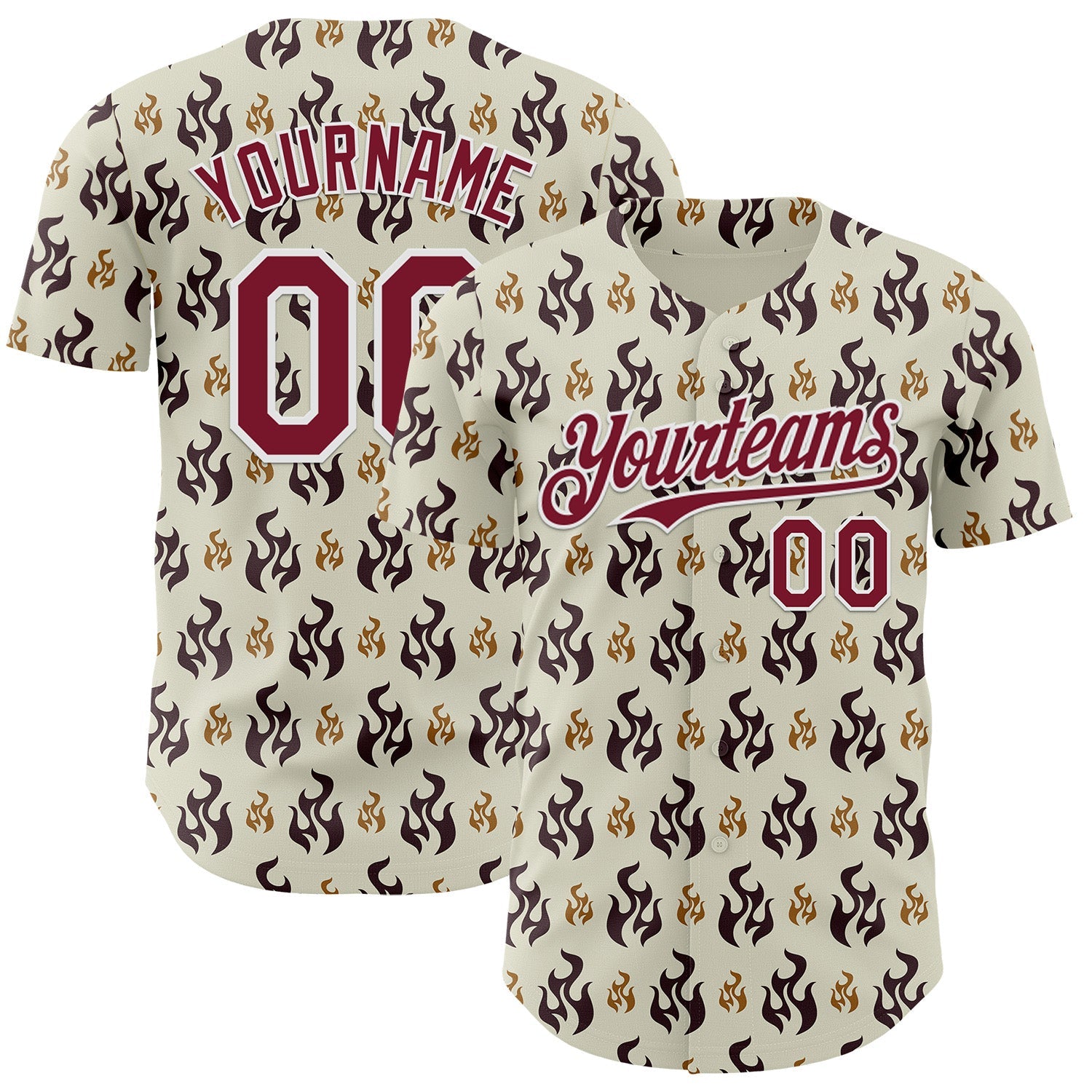 Custom White-Crimson Fire Flames Authentic Baseball Jersey - Main View