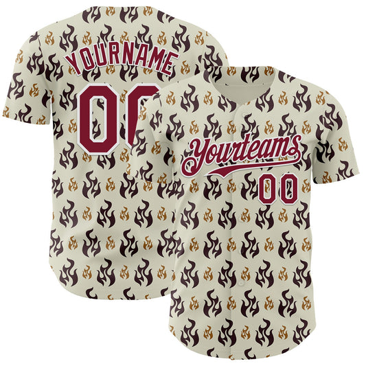Custom White-Crimson Fire Flames Authentic Baseball Jersey - Main View