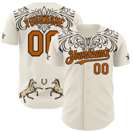 Custom Cream Texas Orange-Black Baroque Floral Scroll Authentic Baseball Jersey - Main View