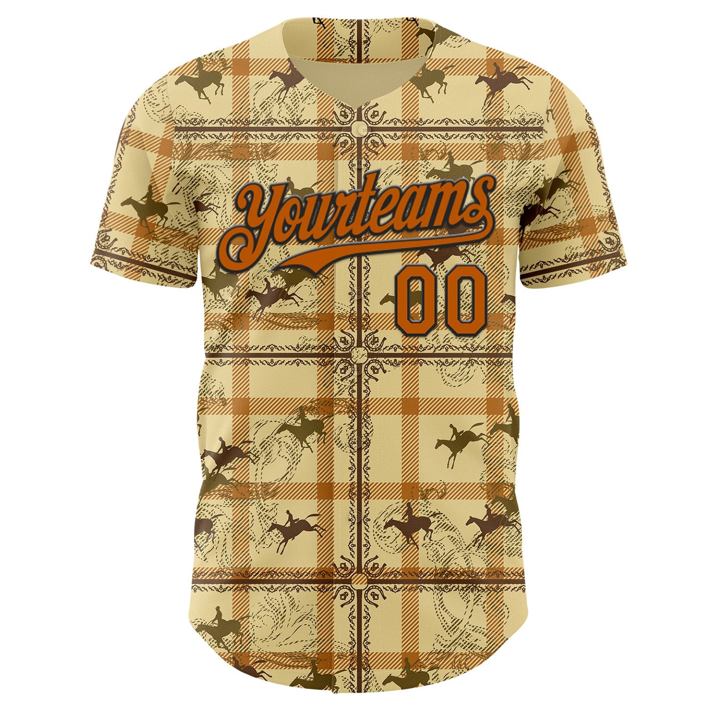 Custom Yellow Texas Orange-Black Western Cowboy Authentic Baseball Jersey view 2