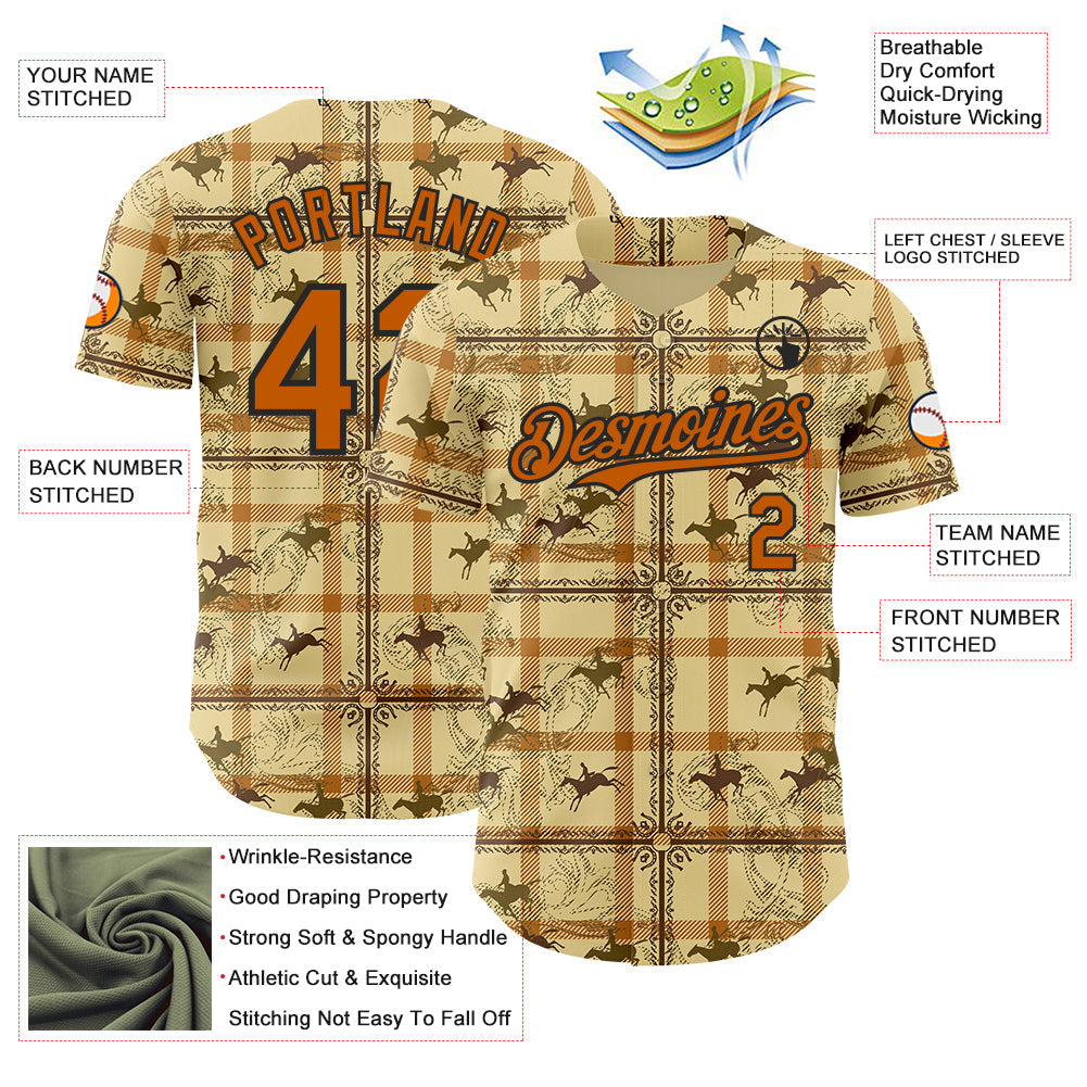 Custom Yellow Texas Orange-Black Western Cowboy Authentic Baseball Jersey view 3
