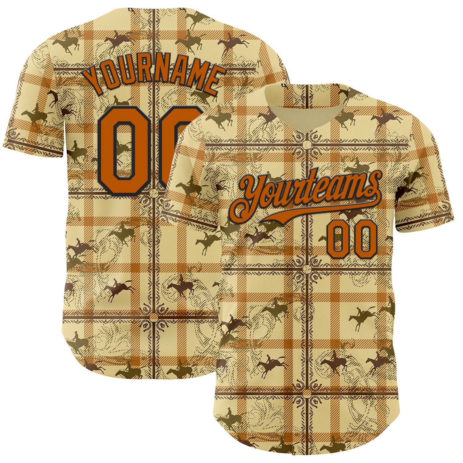 Custom Yellow Texas Orange-Black Western Cowboy Authentic Baseball Jersey - Main View