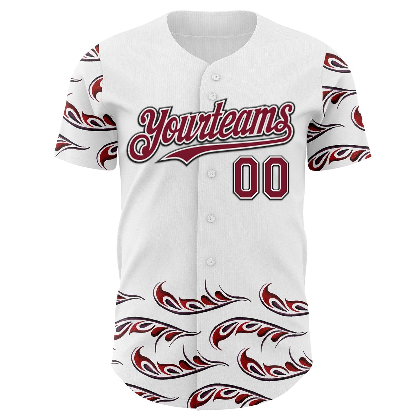 Custom White Crimson-Black Flame Feather Authentic Baseball Jersey view 2