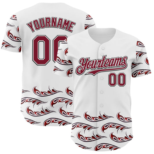 Custom White Crimson-Black Flame Feather Authentic Baseball Jersey - Main View