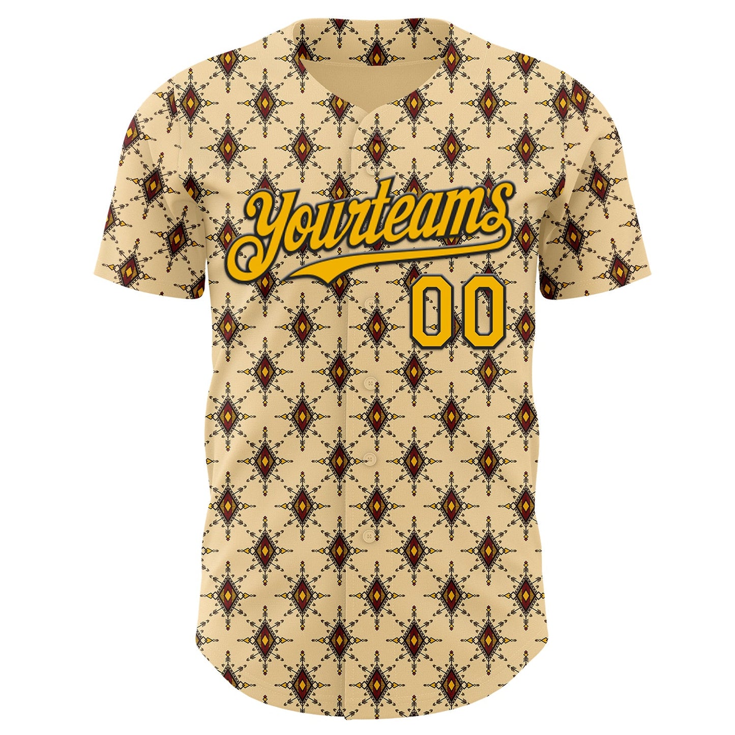 Custom Yellow Gold-Black Geometric Ethnic Authentic Baseball Jersey view 2