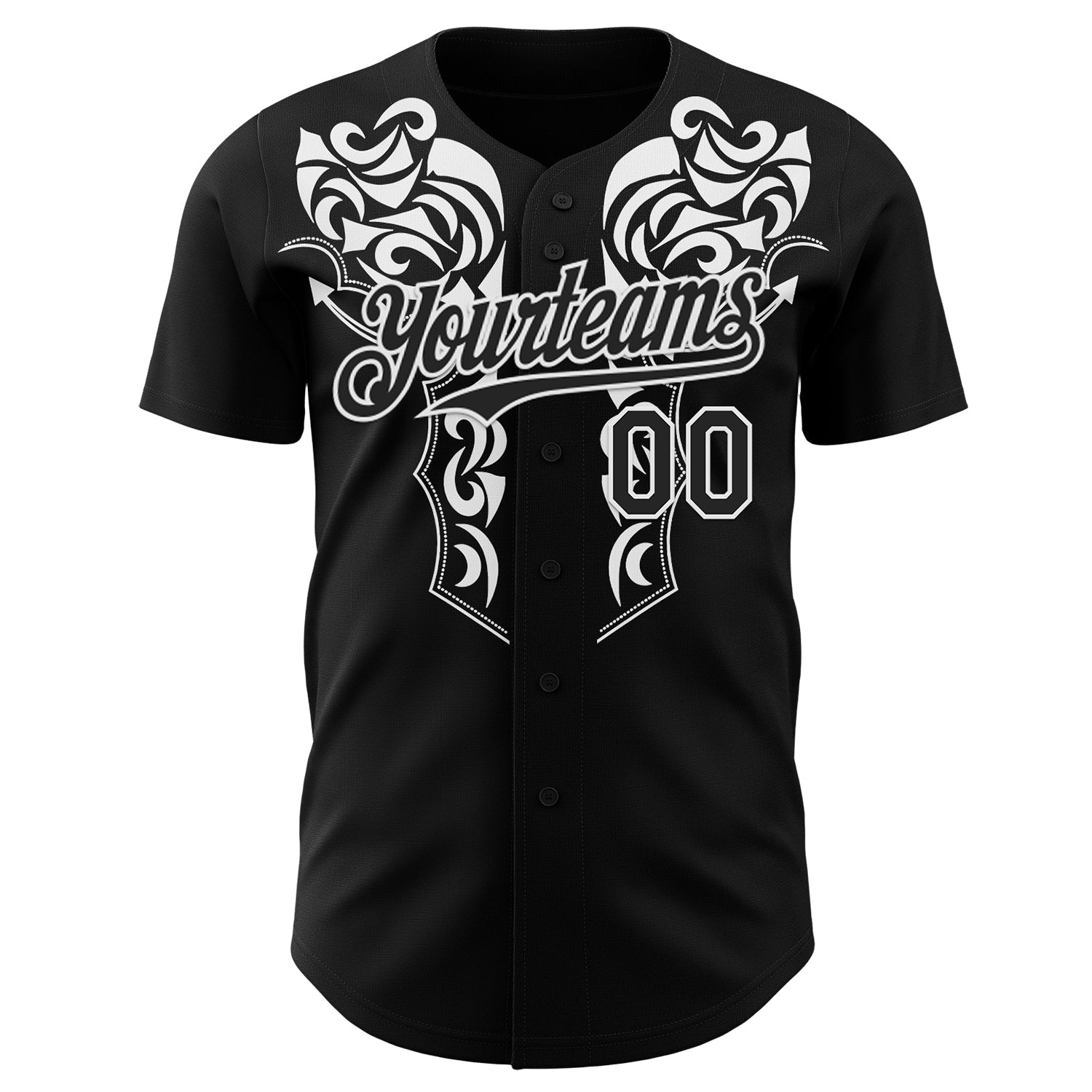 Custom Black-White Baroque Floral Scroll Authentic Baseball Jersey view 2