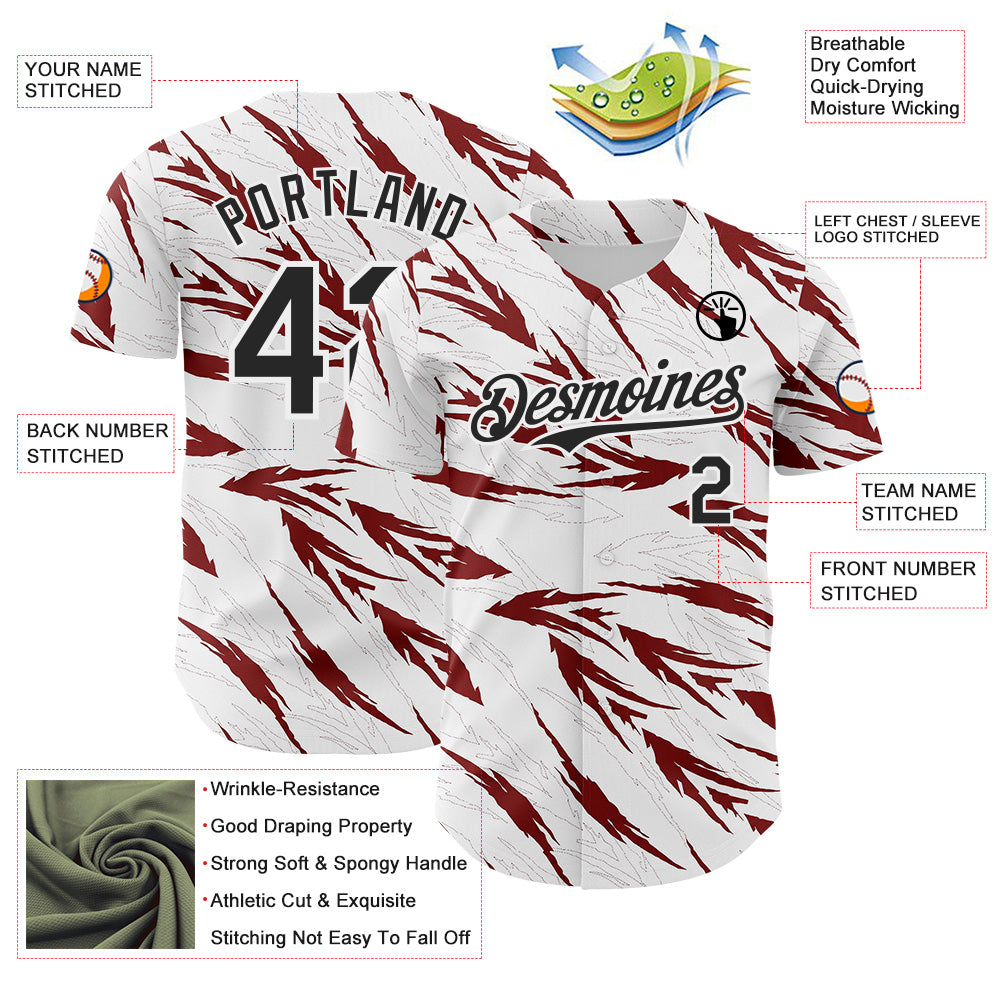 Custom White-Black Flame Feather Authentic Baseball Jersey view 3