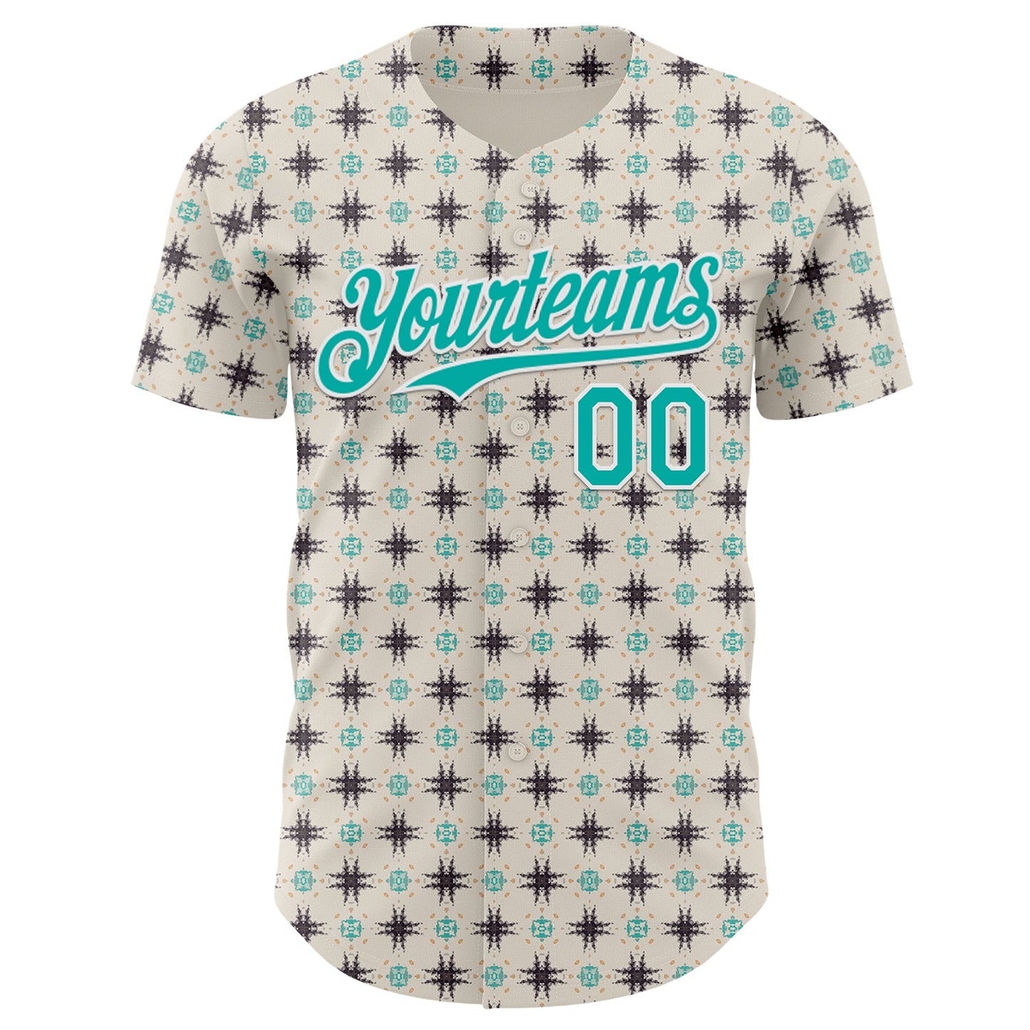 Custom White-Aqua Tribal Ethnic Authentic Baseball Jersey view 2