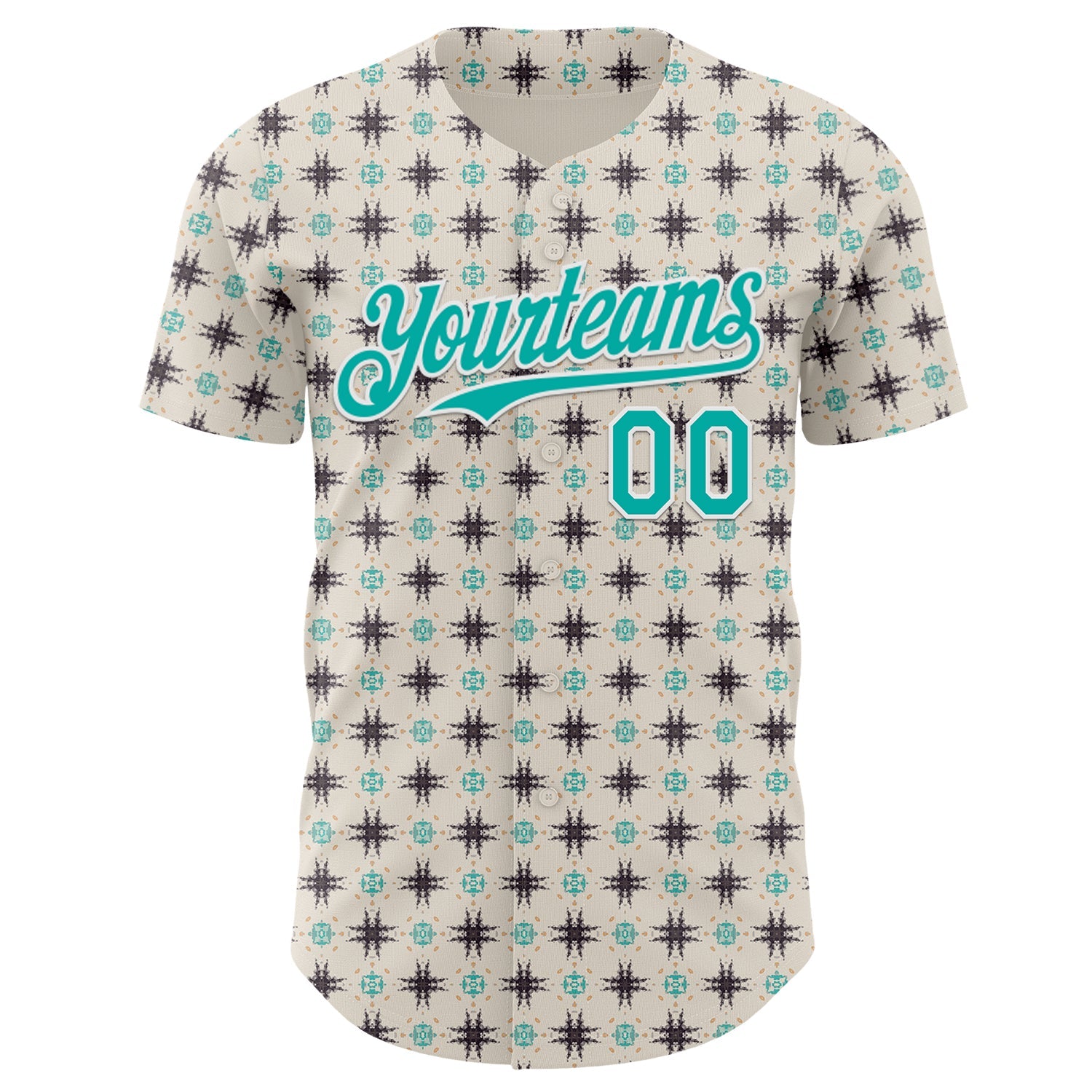 Custom White-Aqua Tribal Ethnic Authentic Baseball Jersey view 2