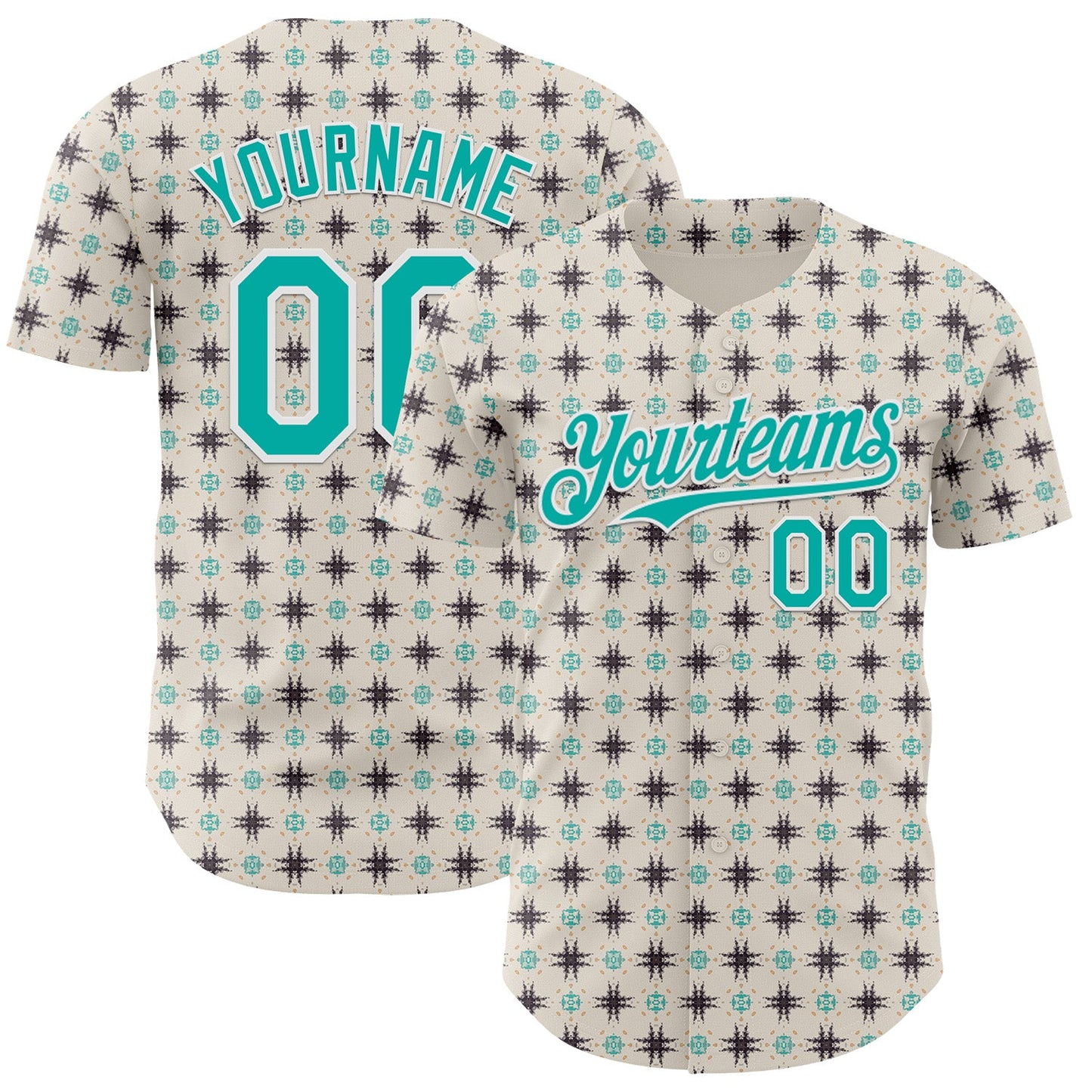 Custom White-Aqua Tribal Ethnic Authentic Baseball Jersey - Main View