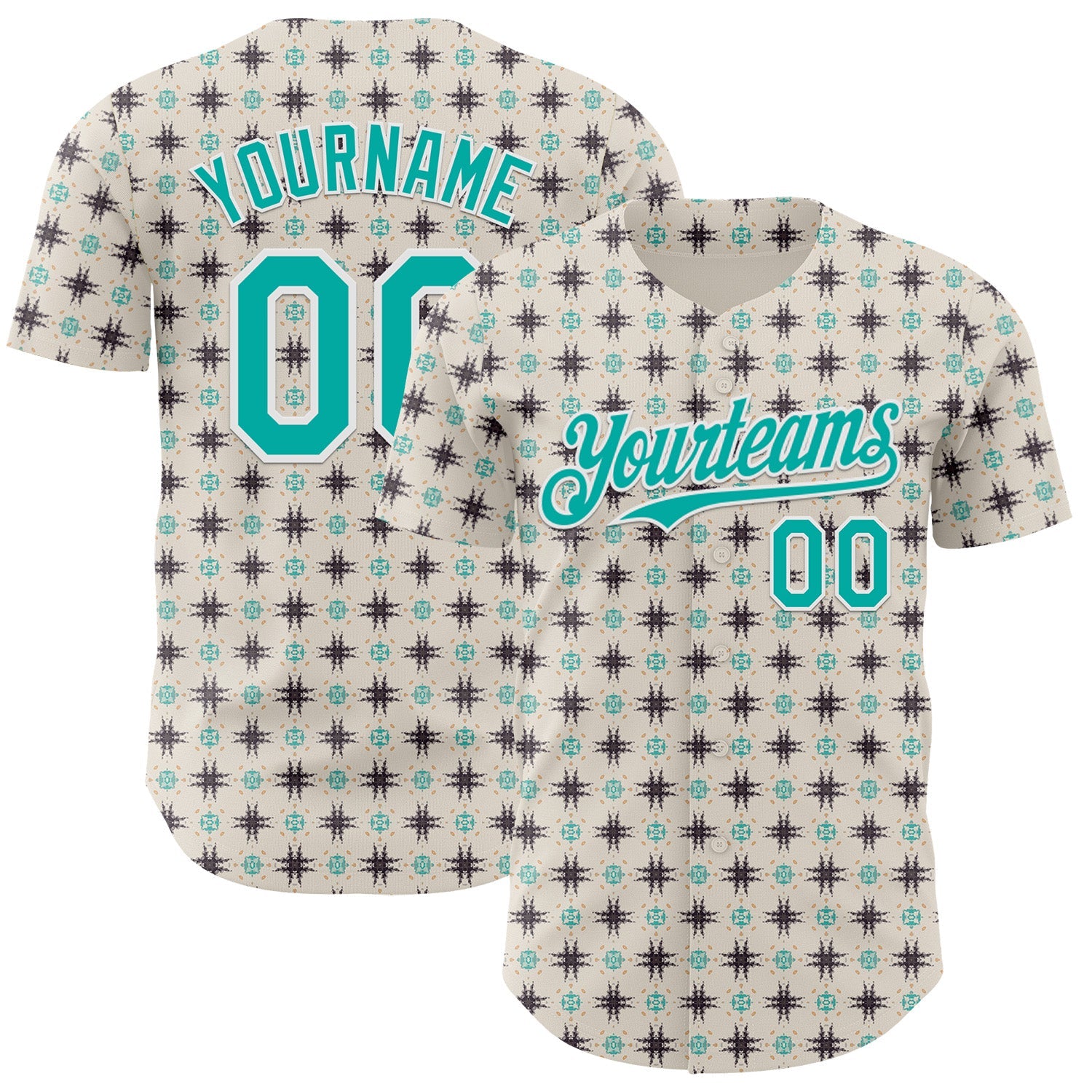 Custom White-Aqua Tribal Ethnic Authentic Baseball Jersey - Main View
