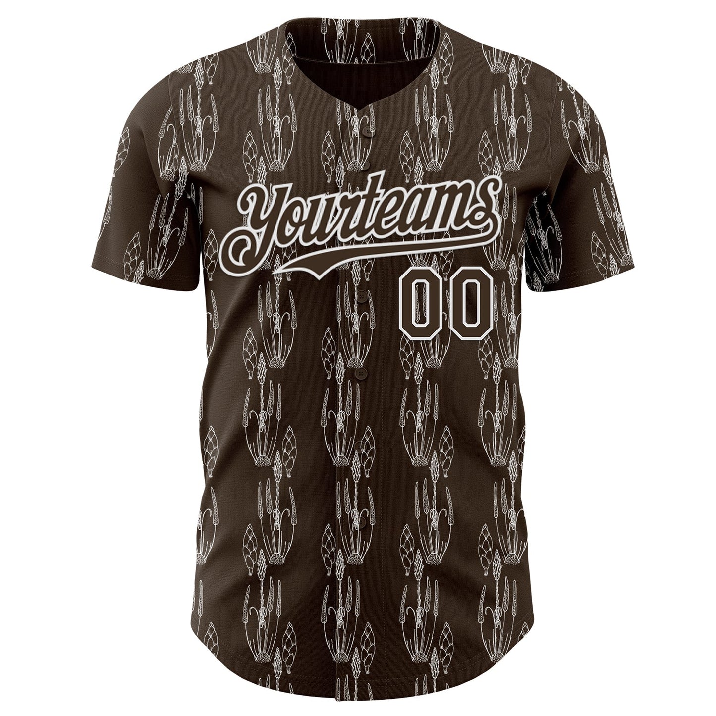 Custom Brown-White Botanical Leaves Authentic Baseball Jersey view 2