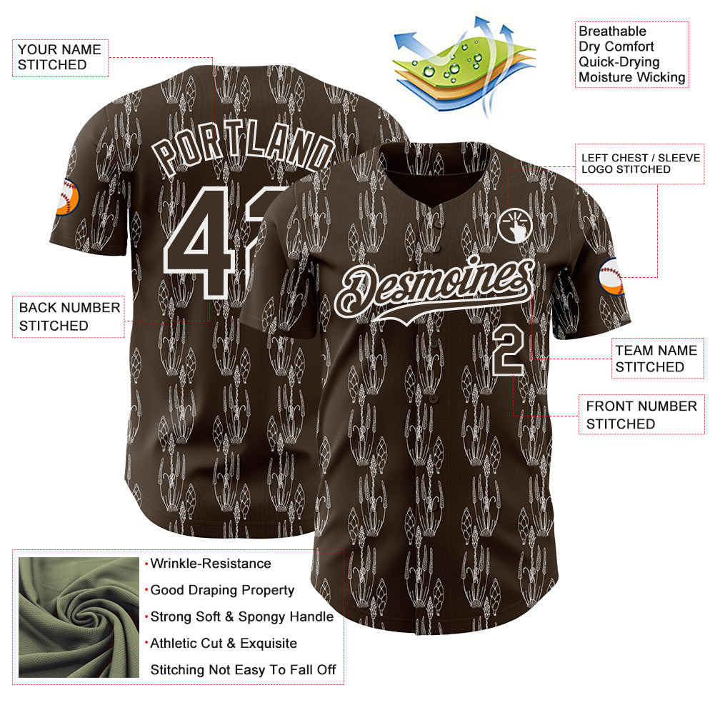 Custom Brown-White Botanical Leaves Authentic Baseball Jersey view 3