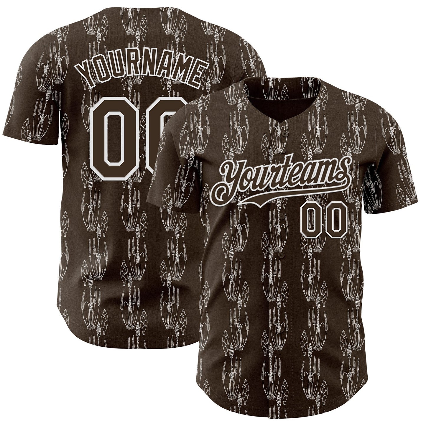 Custom Brown-White Botanical Leaves Authentic Baseball Jersey - Main View