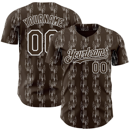 Custom Brown-White Botanical Leaves Authentic Baseball Jersey - Main View