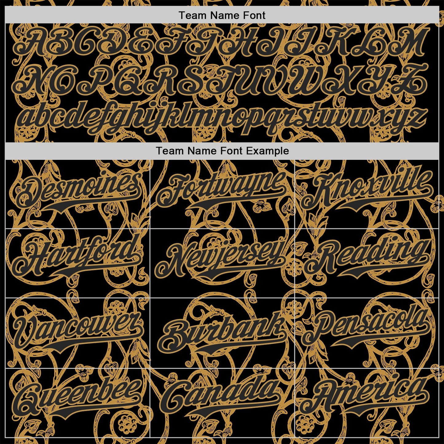 Custom Black-Old Gold Baroque Floral Scroll Authentic Baseball Jersey view 4