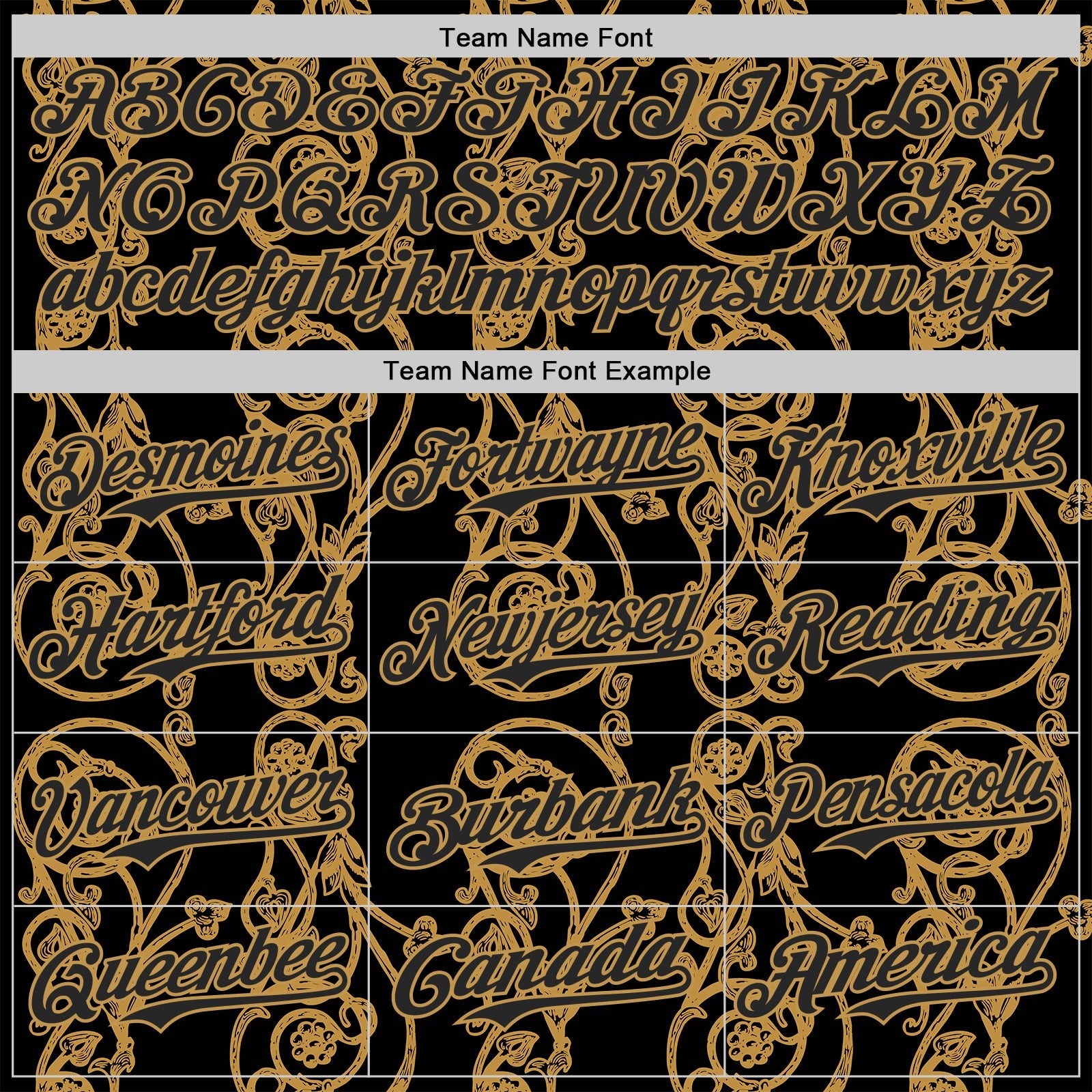 Custom Black-Old Gold Baroque Floral Scroll Authentic Baseball Jersey view 4
