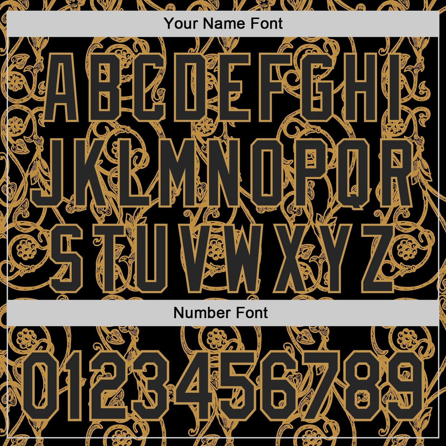 Custom Black-Old Gold Baroque Floral Scroll Authentic Baseball Jersey view 5