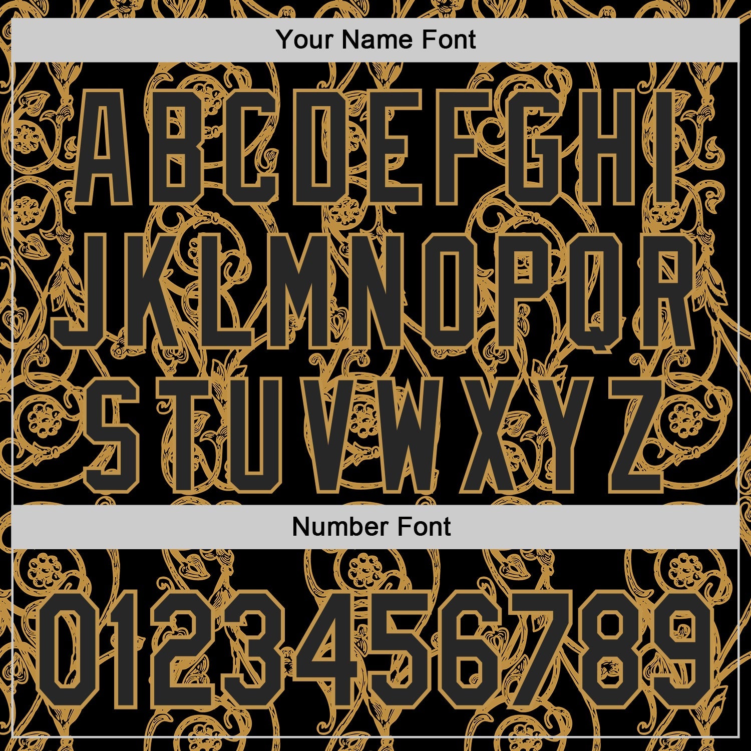 Custom Black-Old Gold Baroque Floral Scroll Authentic Baseball Jersey view 5
