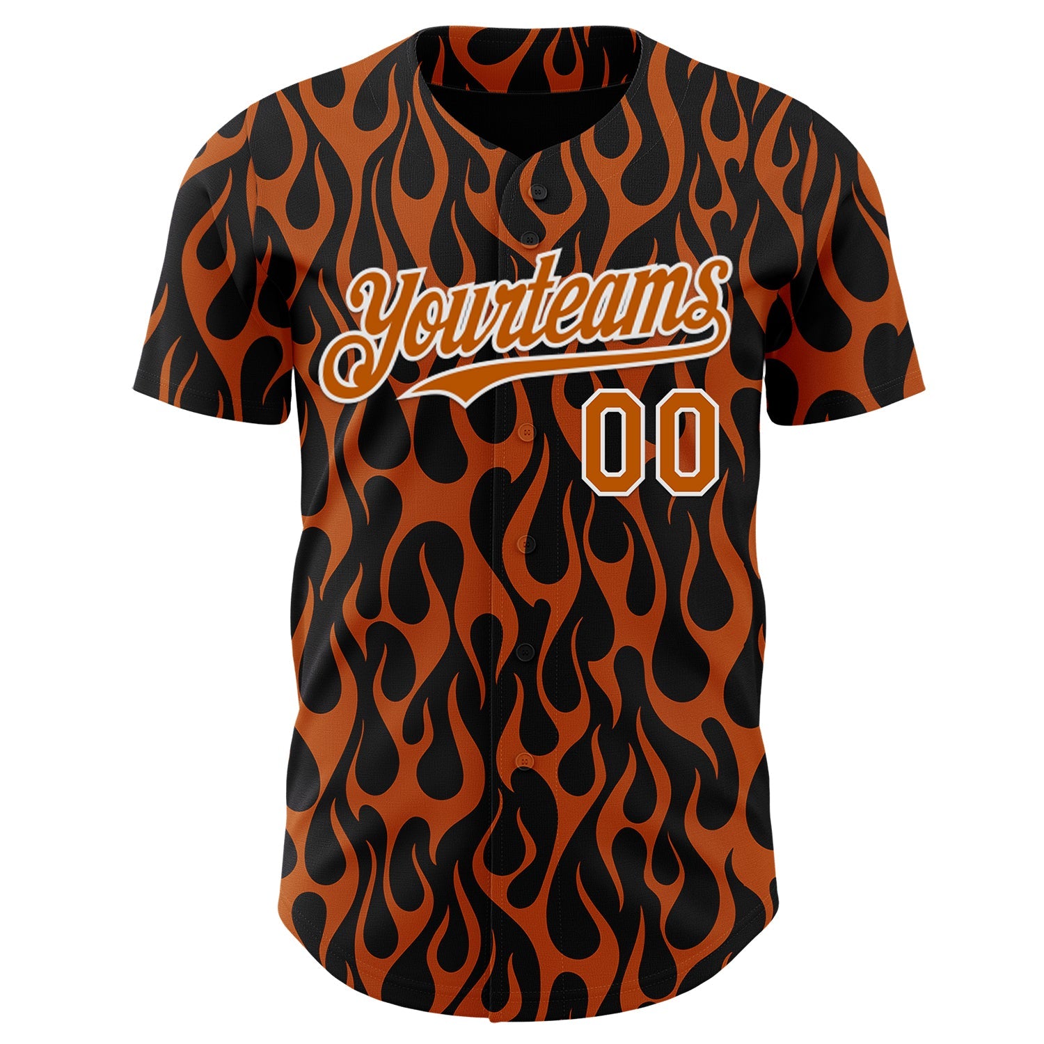 Custom Black Texas Orange-White Floral Authentic Baseball Jersey view 2