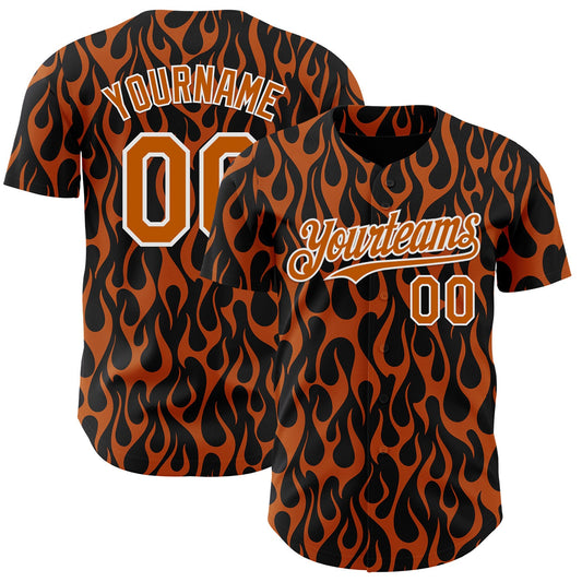 Custom Black Texas Orange-White Floral Authentic Baseball Jersey - Main View