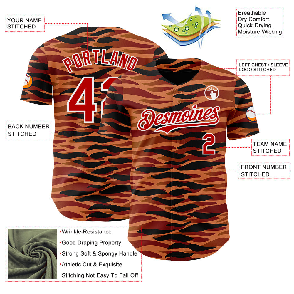 Custom Black Red-White Zebra Tiger Stripe Authentic Baseball Jersey view 3