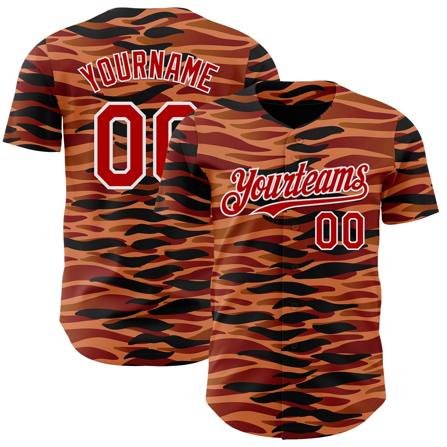 Custom Black Red-White Zebra Tiger Stripe Authentic Baseball Jersey - Main View