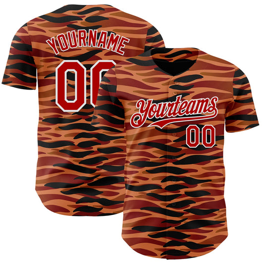 Custom Black Red-White Zebra Tiger Stripe Authentic Baseball Jersey - Main View