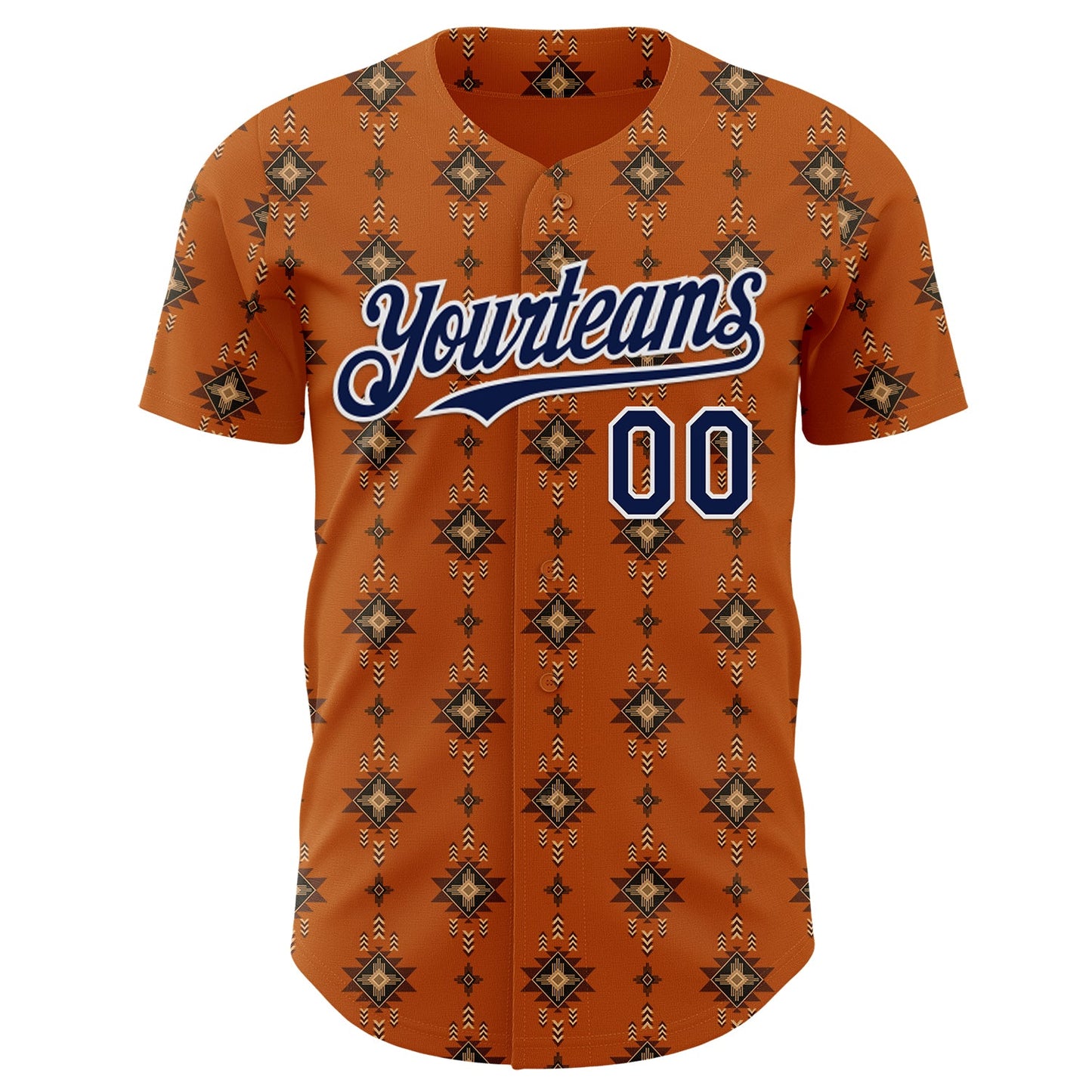 Custom Texas Orange Navy-White Tribal Ethnic Authentic Baseball Jersey view 2