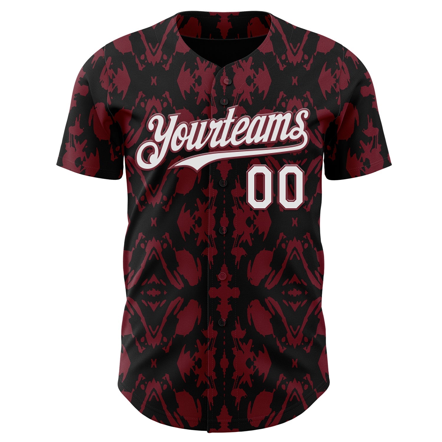 Custom Black White-Burgundy Abstract Authentic Baseball Jersey view 2