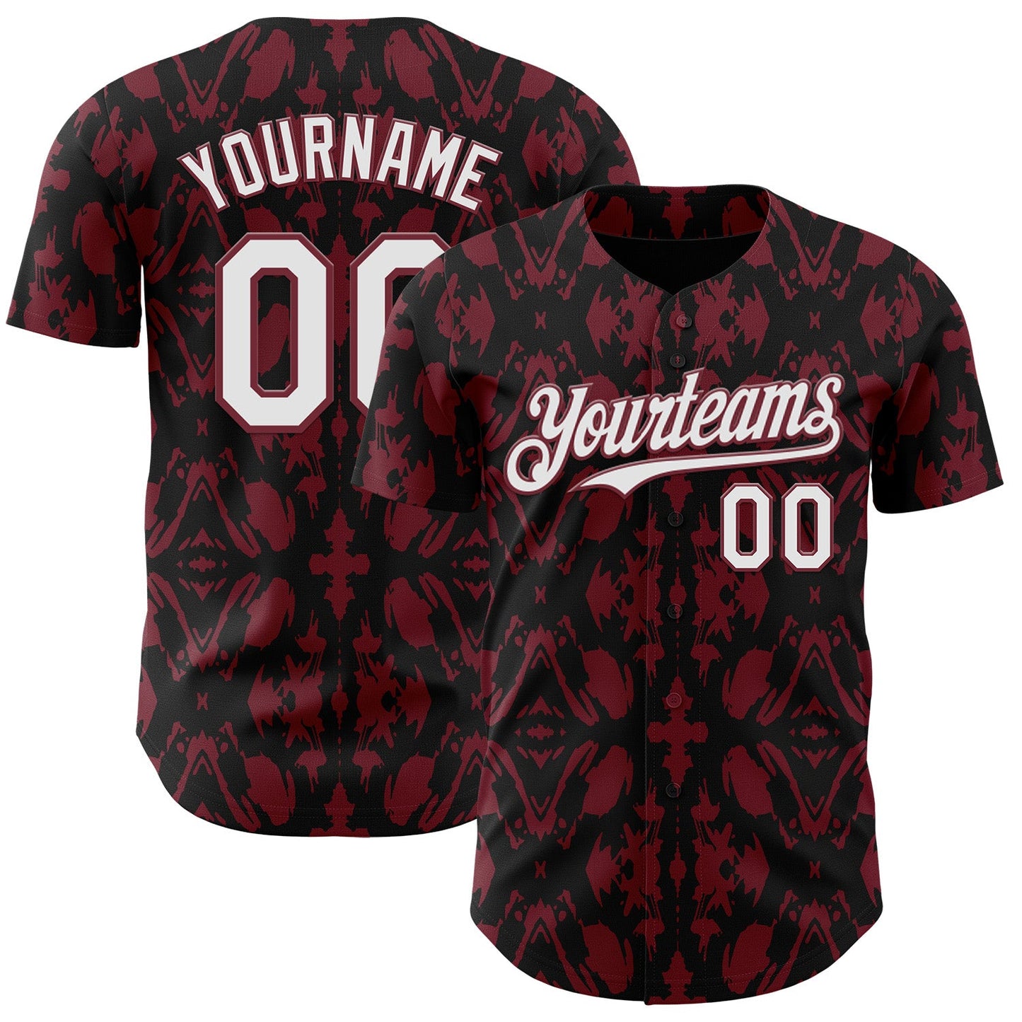 Custom Black White-Burgundy Abstract Authentic Baseball Jersey - Main View