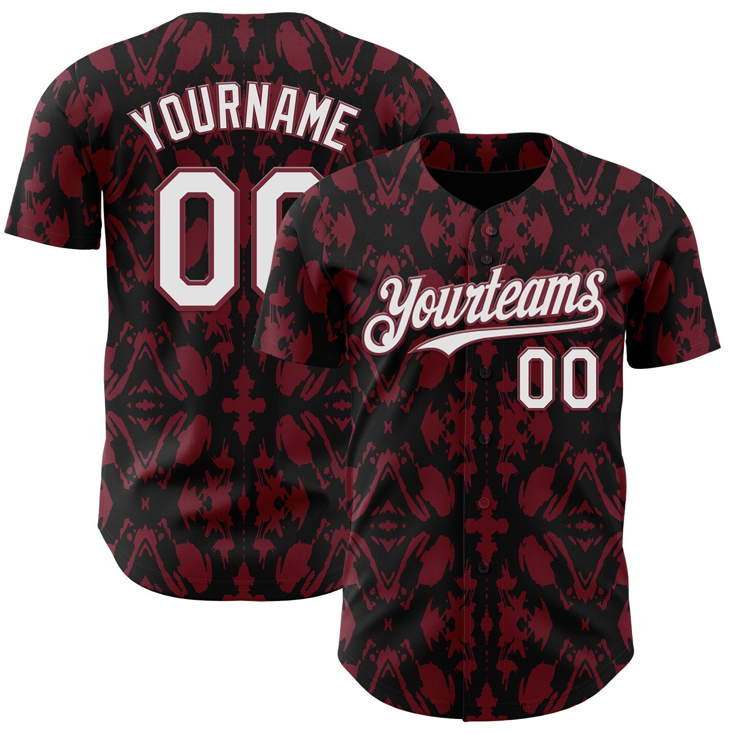 Custom Black White-Burgundy Abstract Authentic Baseball Jersey - Main View