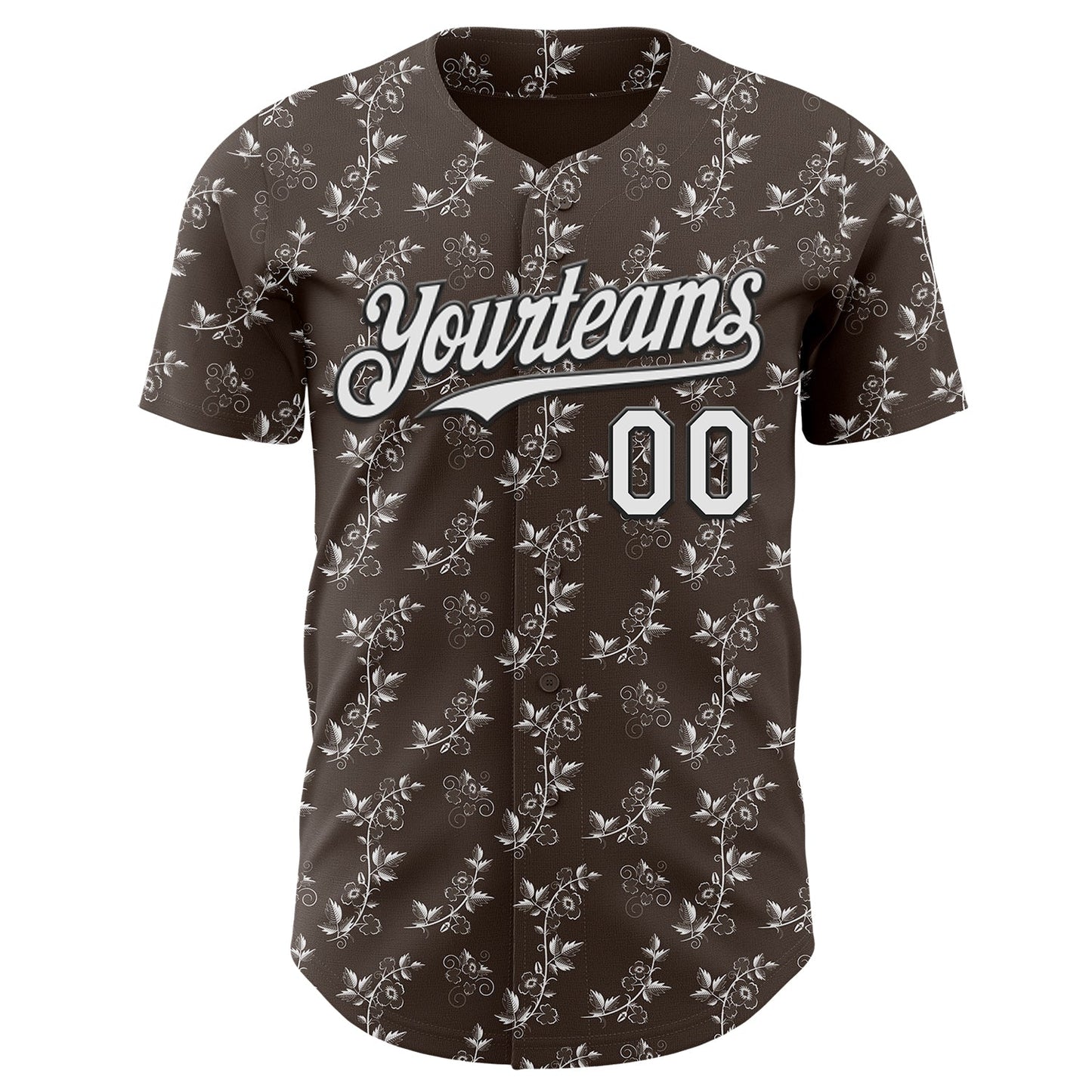 Custom Steel Gray White-Black Baroque Floral Scroll Authentic Baseball Jersey view 2
