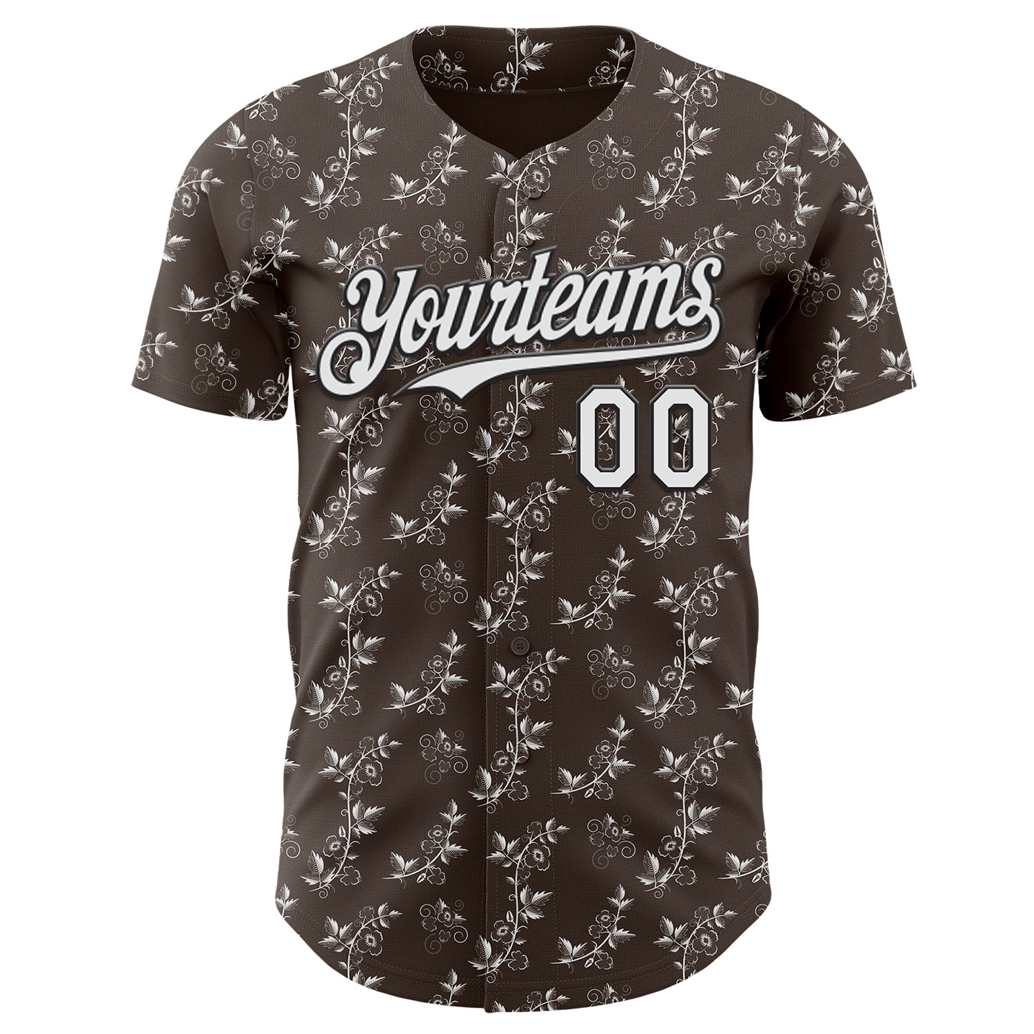 Custom Steel Gray White-Black Baroque Floral Scroll Authentic Baseball Jersey view 2