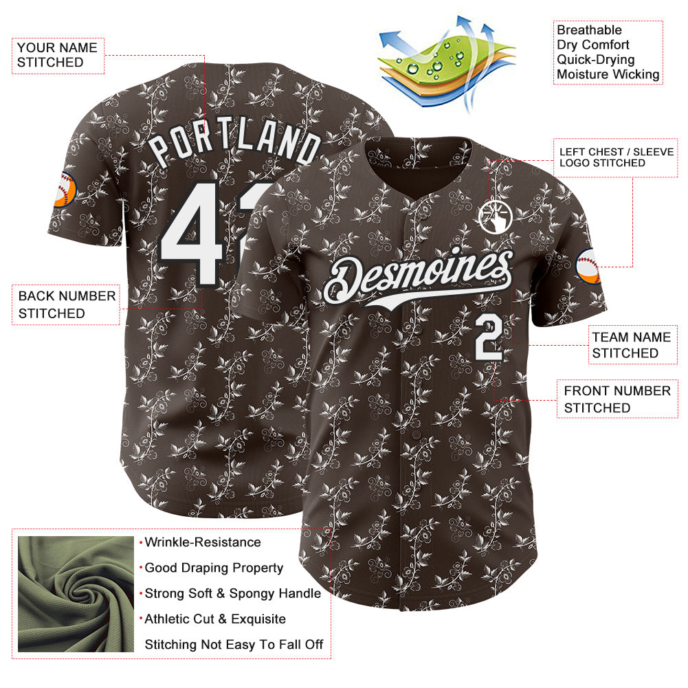 Custom Steel Gray White-Black Baroque Floral Scroll Authentic Baseball Jersey view 3