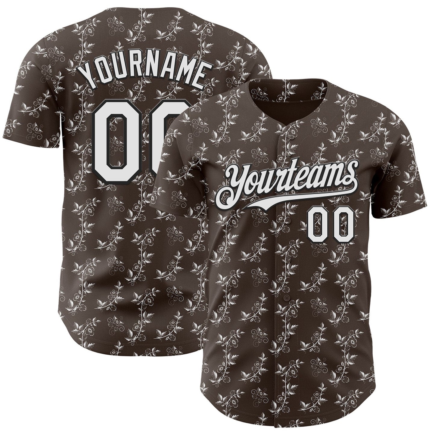 Custom Steel Gray White-Black Baroque Floral Scroll Authentic Baseball Jersey - Main View
