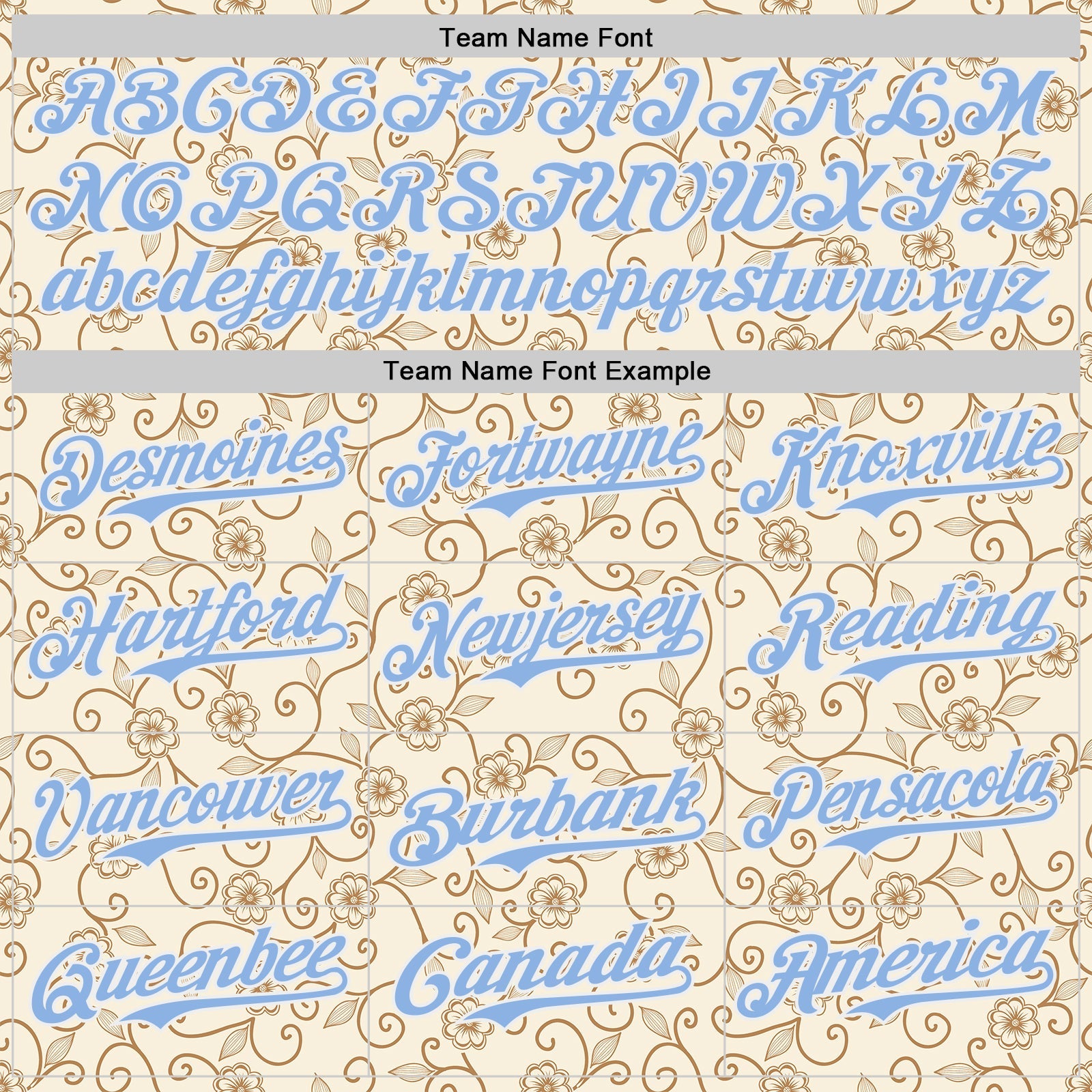 Custom Cream Light Blue-White Baroque Floral Scroll Authentic Baseball Jersey view 4