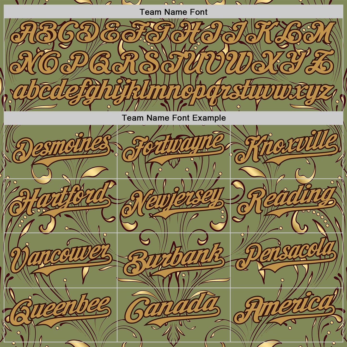 Custom Green Old Gold-Brown Baroque Floral Scroll Authentic Baseball Jersey view 4