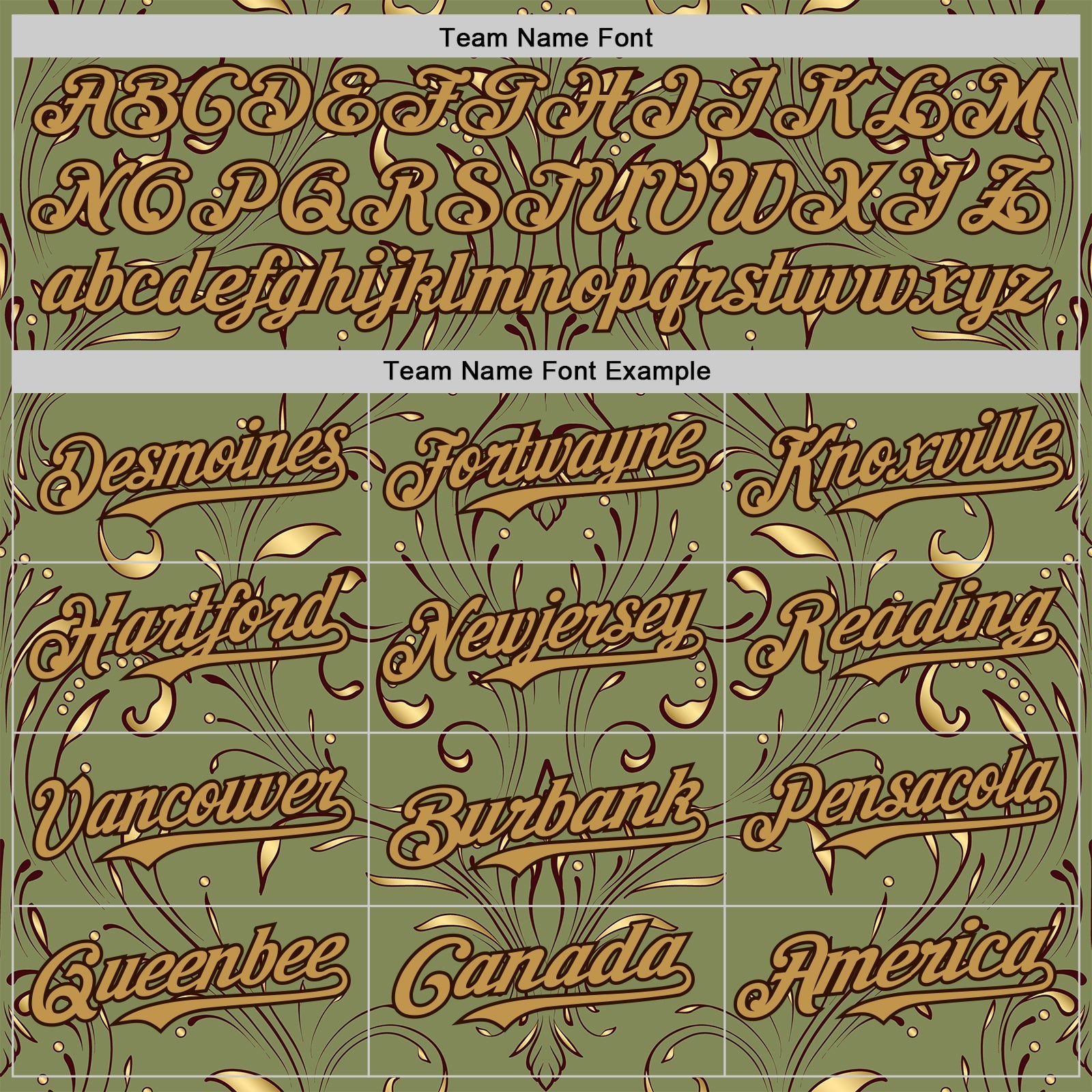 Custom Green Old Gold-Brown Baroque Floral Scroll Authentic Baseball Jersey view 4